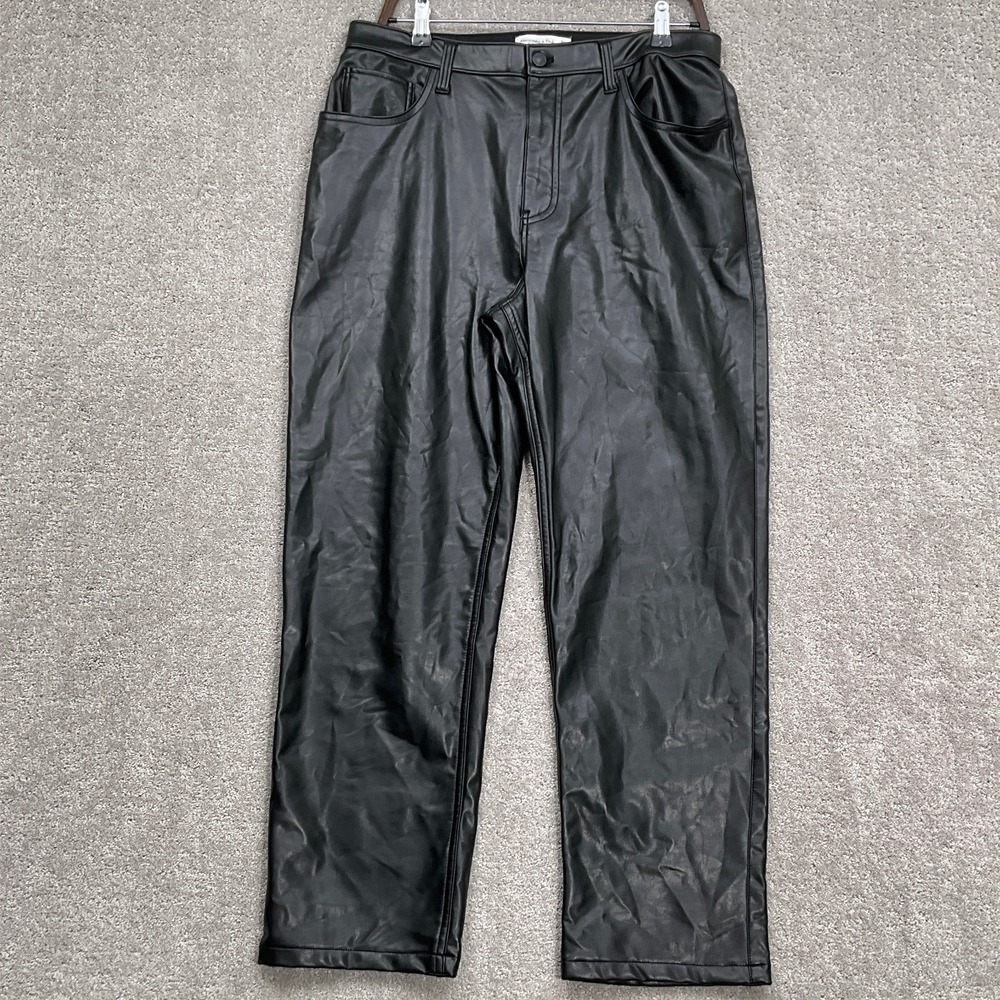 Abercrombie & Fitch Pants Women 32/14S Black Faux Leather 90s Straight High Rise